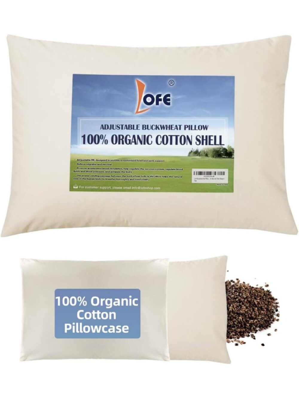 Organic Buckwheat Sleep Pillow with Soft Cotton Case - Eco-Friendly Comfort